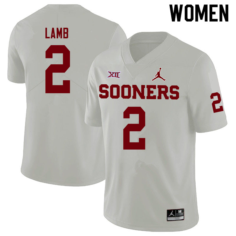 Women #2 CeeDee Lamb Oklahoma Sooners Jordan Brand College Football Jerseys Sale-White